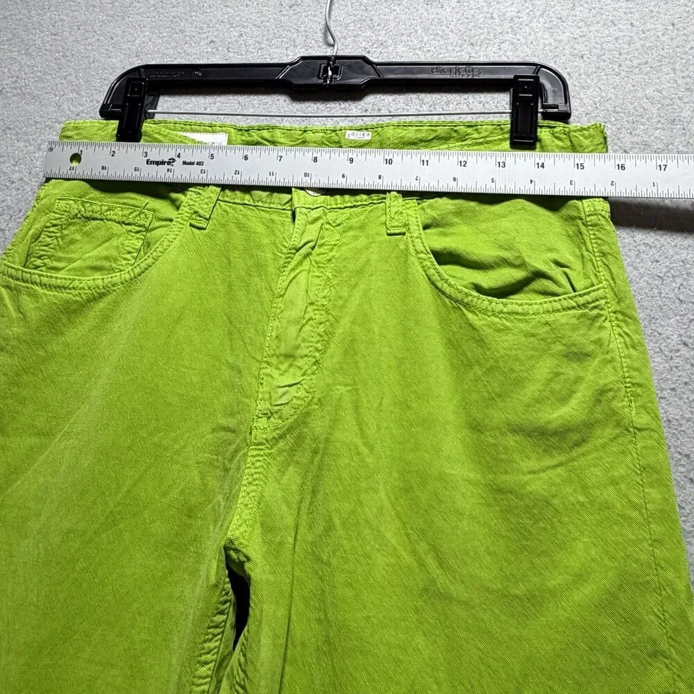 Zara Pants Women’s Size 6 Lime Green Mid-Rise Full Length Wide Leg Linen Blend